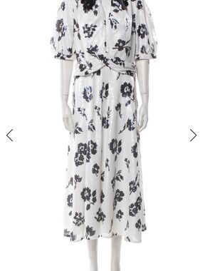 Self-Portrait sequined White Midi Dress with Black Floral Motif